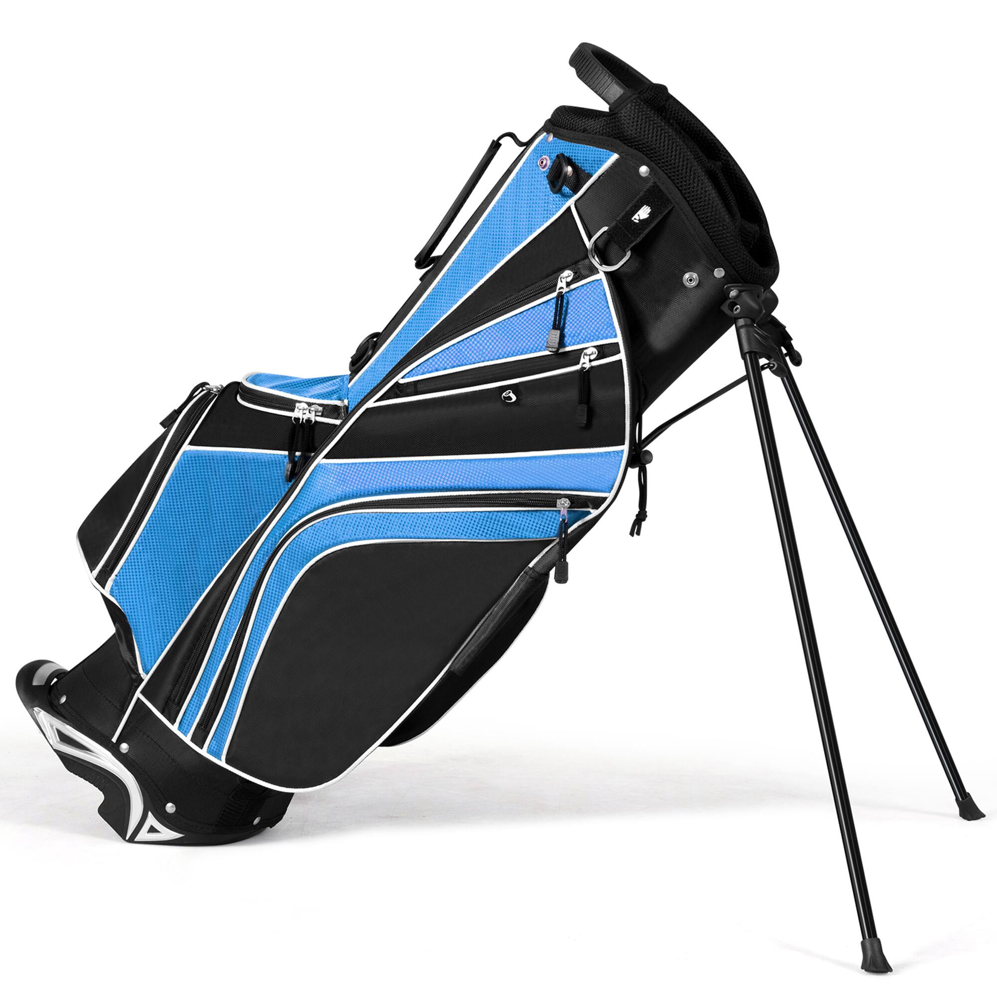 Front. Gymax - Gymax Golf Stand Bag 6 Way Divider Golf Carry Bag w/ Straps & 7 Storage Pockets Blue - Blue.