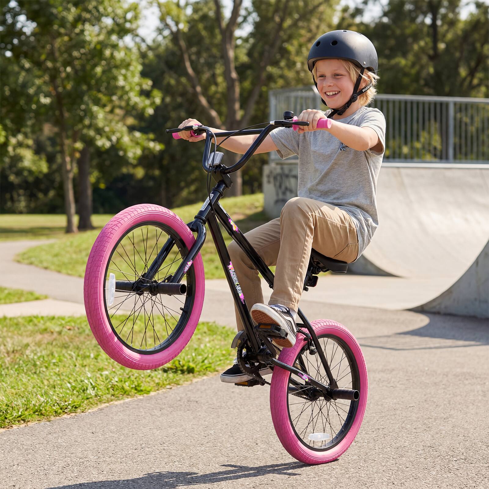Alt View 1. Costway - Costway Freestyle BMX Bike, 20" Trick Bicycle with 360 Degree Steering, Adjustable Seat - Pink.