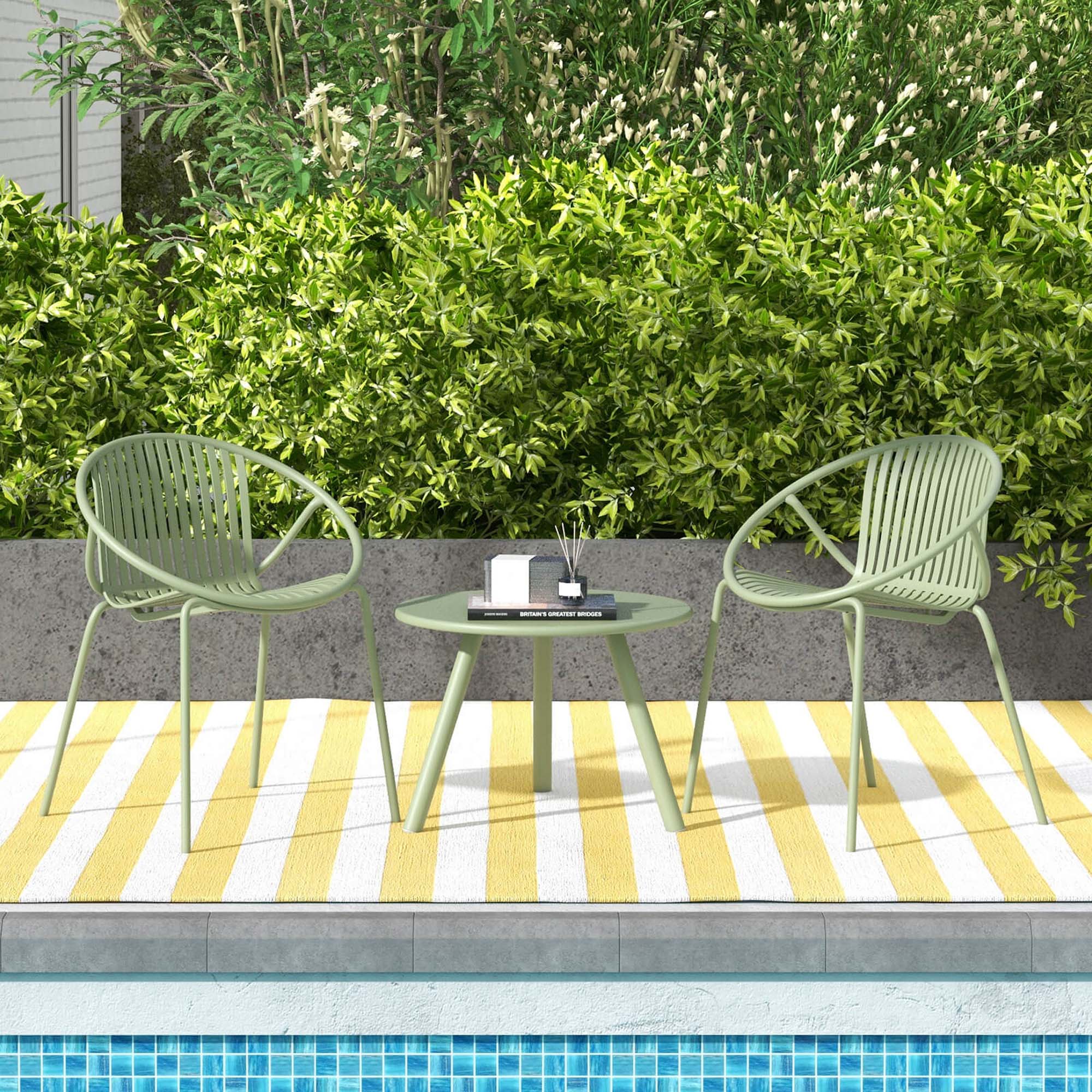 Alt View 4. Costway - 3 Pieces Bistro Set All Weather PP Patio Conversation Set with Round Coffee table - Green.