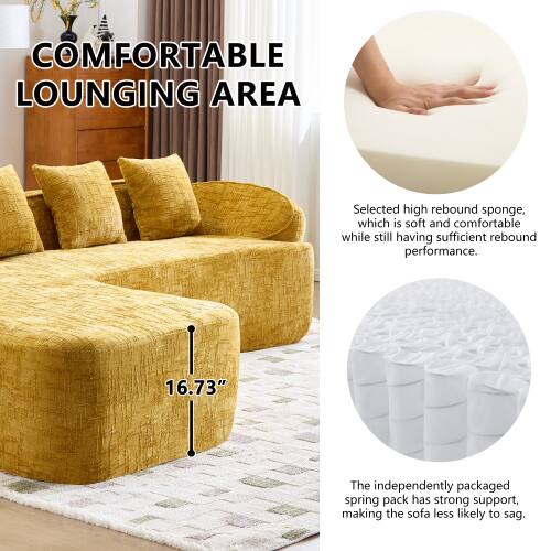 COMFORTABLE LOUNGING AREA

Selected high rebound sponge, which is soft and comfortable while still having sufficient rebound performance.

16.73" The independently packaged spring pack has strong support, making the sofa less likely to sag.