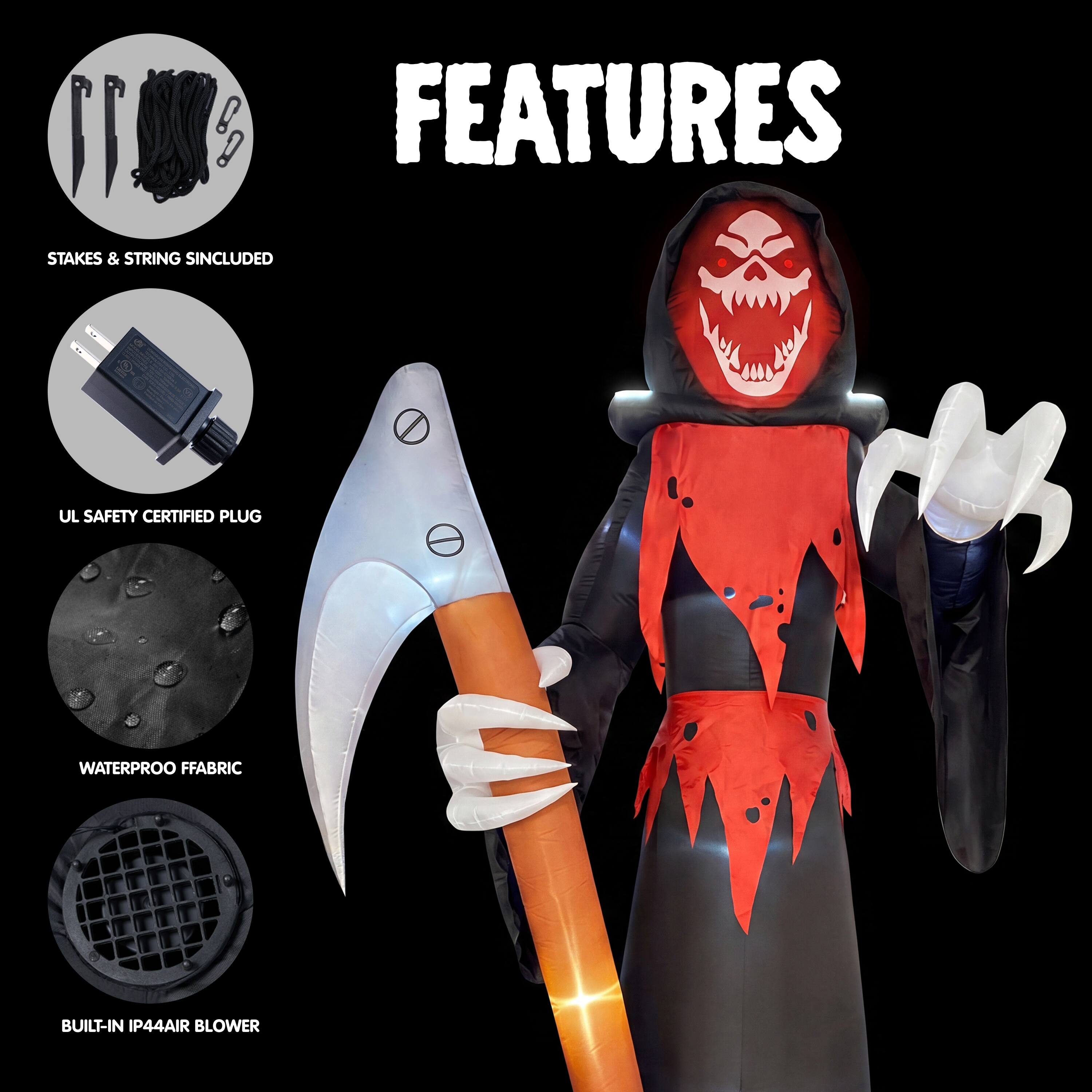B FEATURES STAKES & STRING INCLUDED UL SAFETY CERTIFIED PLUG WATERPROOF FABRIC BUILT-IN IP44 AIR BLOWER