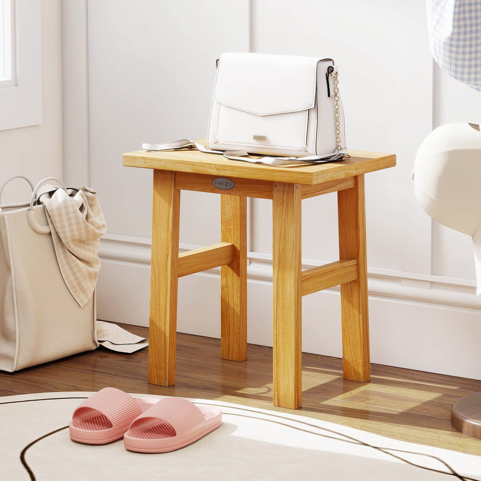 Alt View 4. Costway - Costway 18" Teak Shower Bench Waterproof Spa Bath Stool for Shaving Legs for Bathroom - Natural.