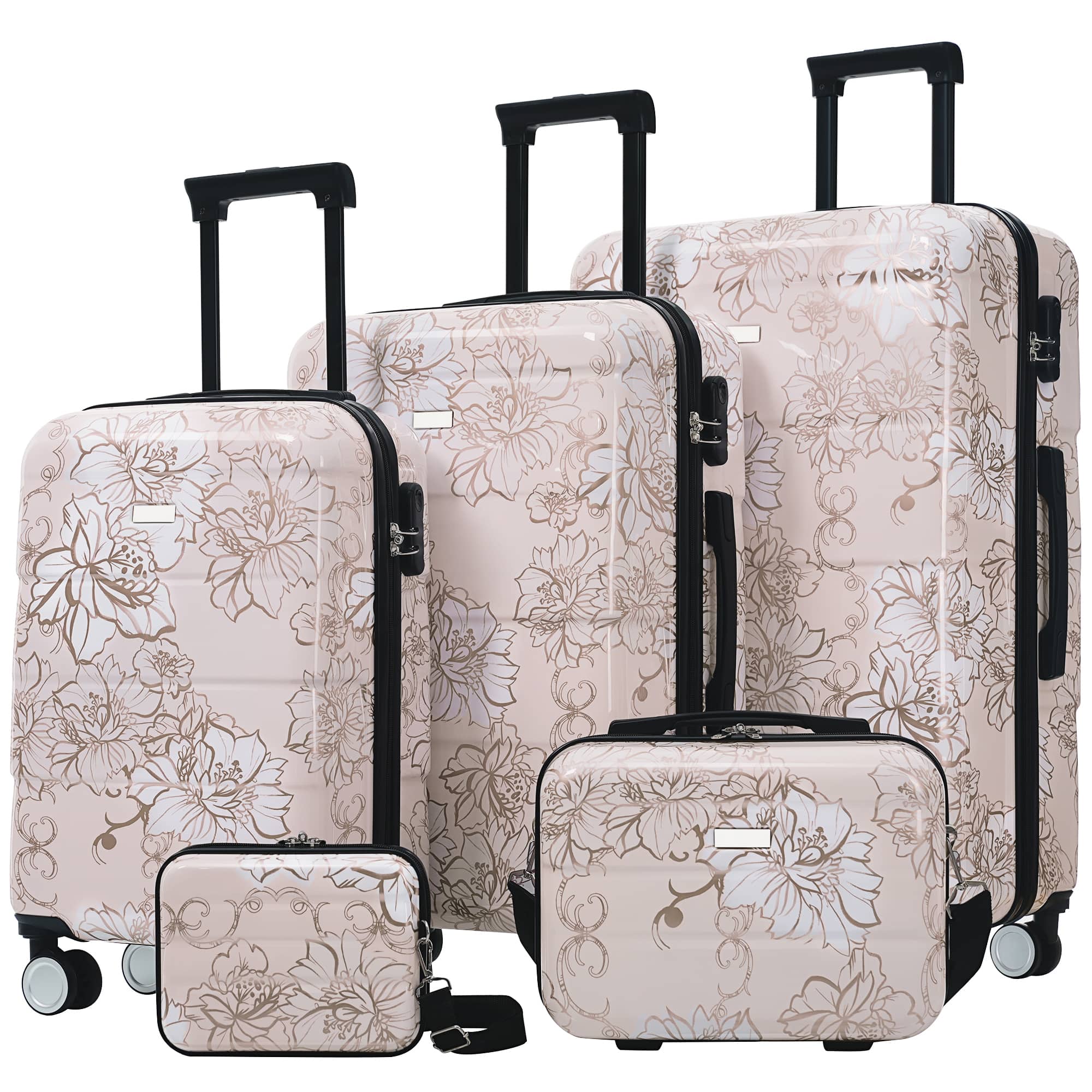 Boyel Living - Pink Flower Hardshell Luggage Set 5pcs Spinner Suitcase with TSA Lock ABS Lightweight Material - Light Blue