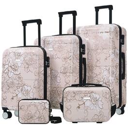 Ecooso - 5-Piece PC Hard Shell Luggage Set with Password Lock, 8" Case, 14" Cosmetic Case, 20/24/28 Inch - Pink Flower