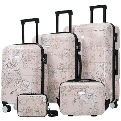 Front. Boyel Living - Pink Flower Hardshell Luggage Set 5pcs Spinner Suitcase with TSA Lock ABS Lightweight Material - Light Blue.