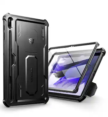 Front. Dexnor - Case for Samsung Galaxy Tab S8+ Plus/S7+ Plus with Screen Protector, Pen Holder Heavy Duty Shockproof Full Body Cover - Blacj.