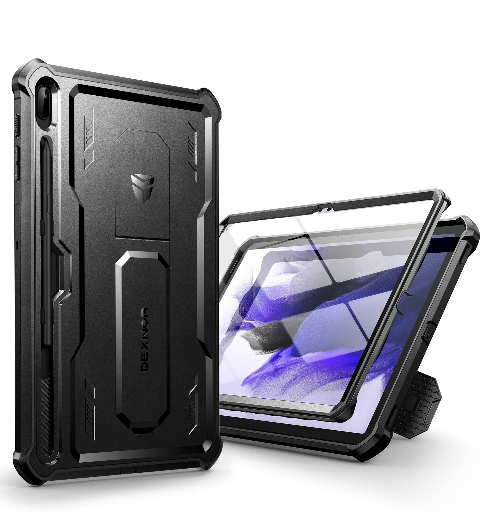 Front. dexnor - Case for Samsung Galaxy Tab S7 FE 12.4 Inch with Kickstand,Pen Holder Heavy Duty Shockproof Full Body Protective Cover - Black.