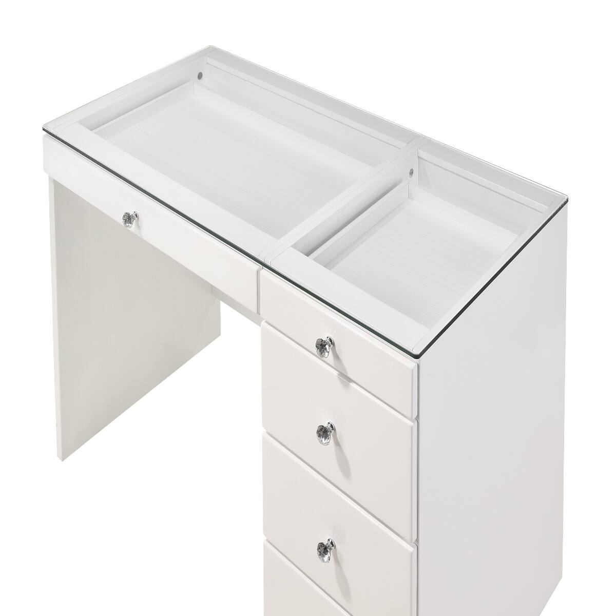 Left. Loheer - Loheer White Makeup Vanity Table with Glass Top and Five Drawers - White.