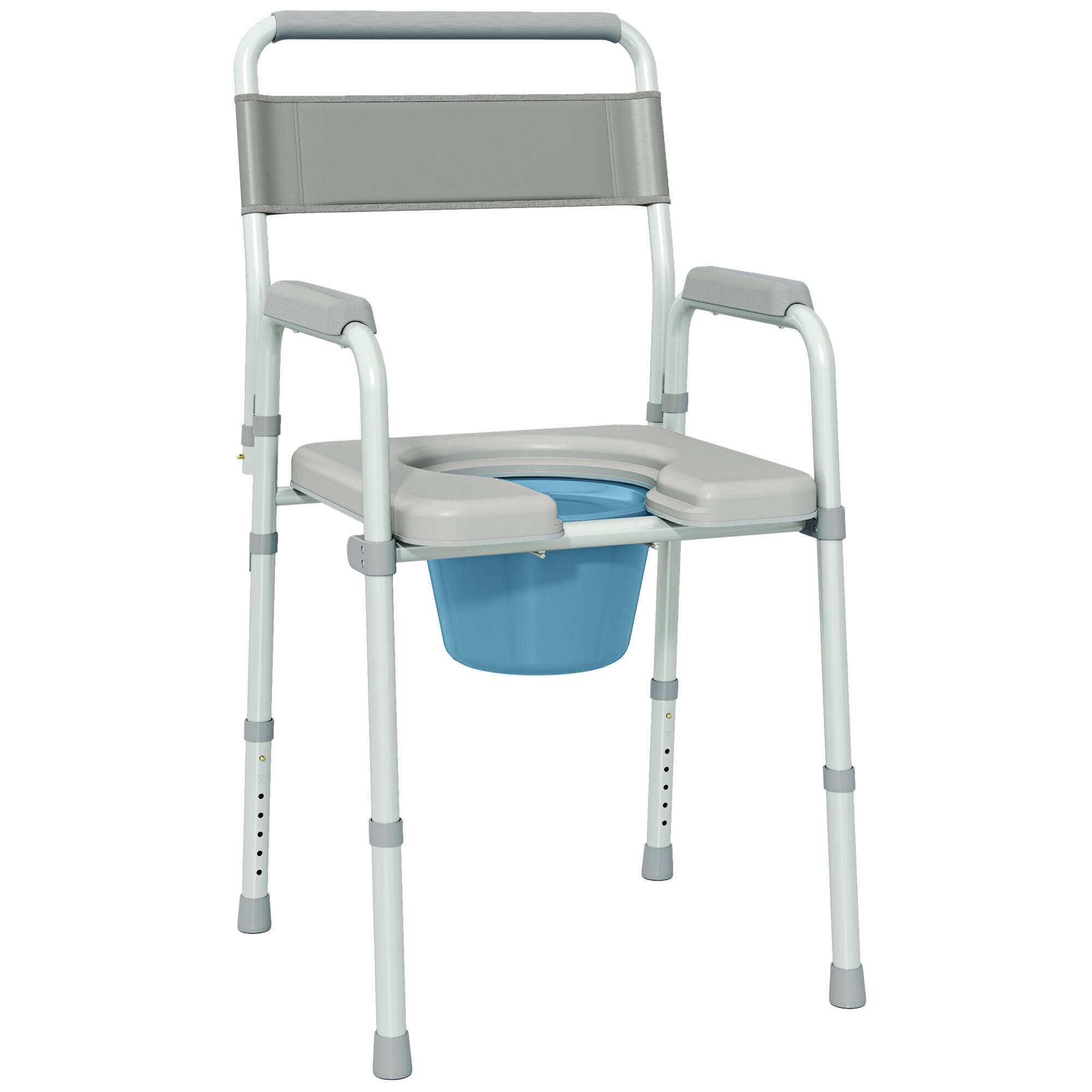 Front. Homcom - Commode Chair for Seniors, Adults, Handicap, Raised Toilet Seat with Arm, Adjustable Height - Gray.