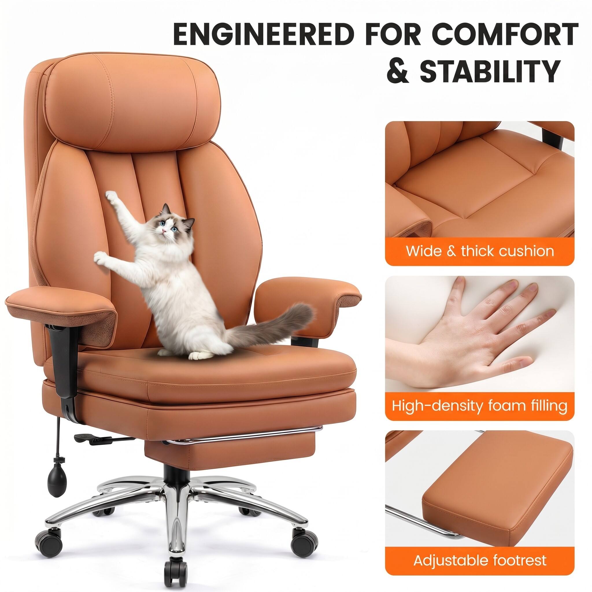 ENGINEERED FOR COMFORT & STABILITY

- Wide & thick cushion
- High-density foam filling
- Adjustable footrest