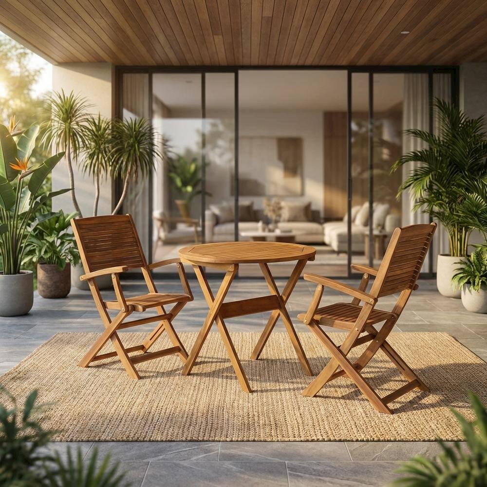 Alt View 4. Outdoor Escape - Brown 3-Piece Patio Bistro Set With Oil Finish For Outdoor Dining - Brown.