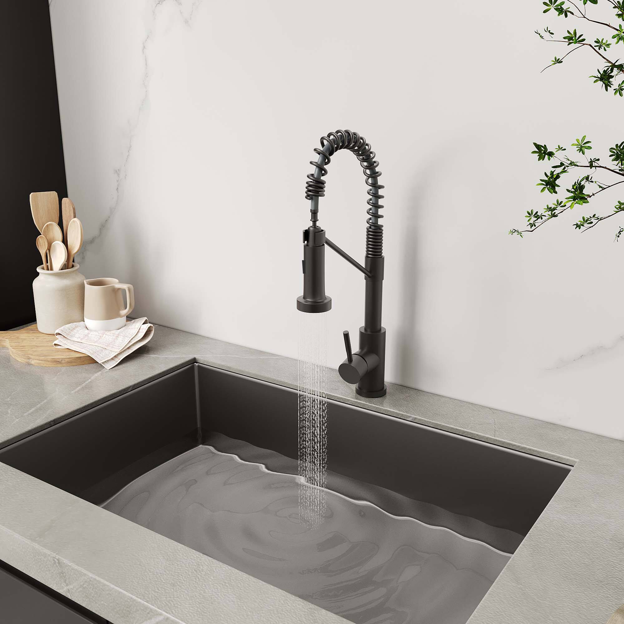 Alt View 1. Bothwa Home - Bothwa Home KF-YQ603-MB 19 - Inch Enzoh Kitchen Faucet in Matt Black Finish - Chrome.