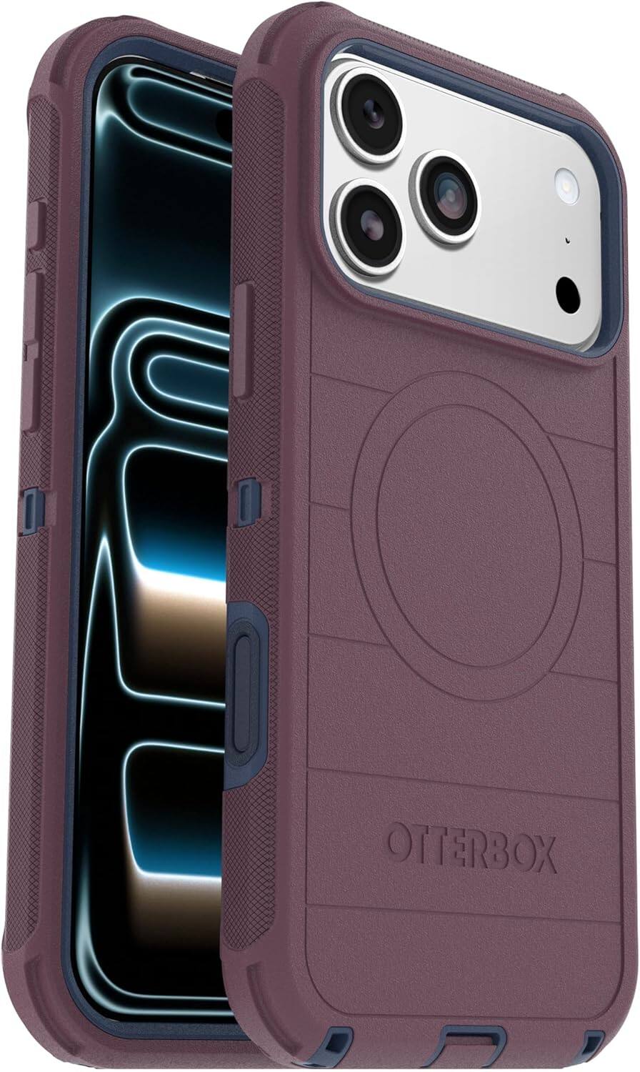 Front. OtterBox - OtterBox - Defender Series Pro Hard Shell for Apple iPhone 17 Pro - Tulipwood Glow (Purple & Blue).