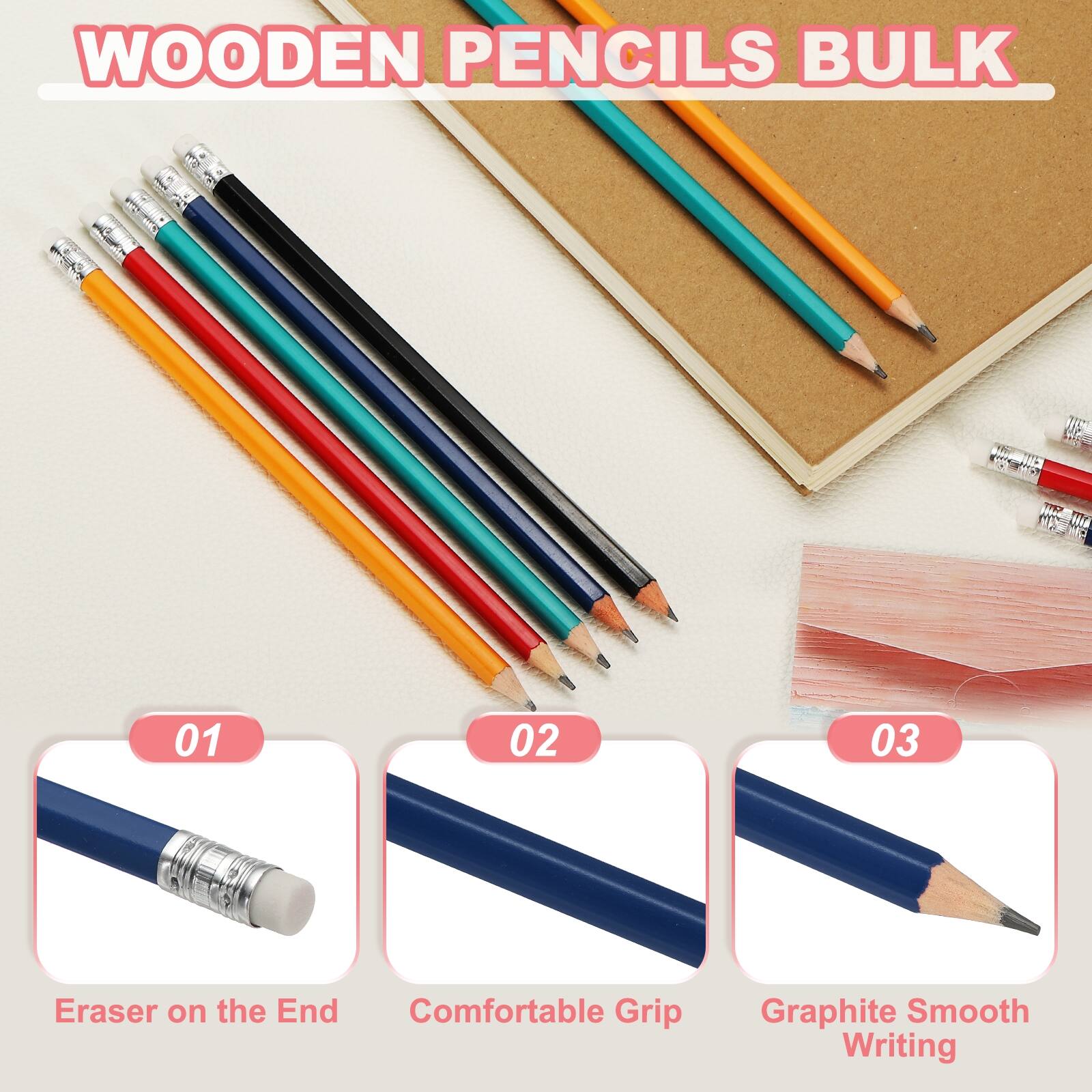 WOODEN PENCILS BULK

01 Eraser on the End
02 Comfortable Grip
03 Graphite Smooth Writing
