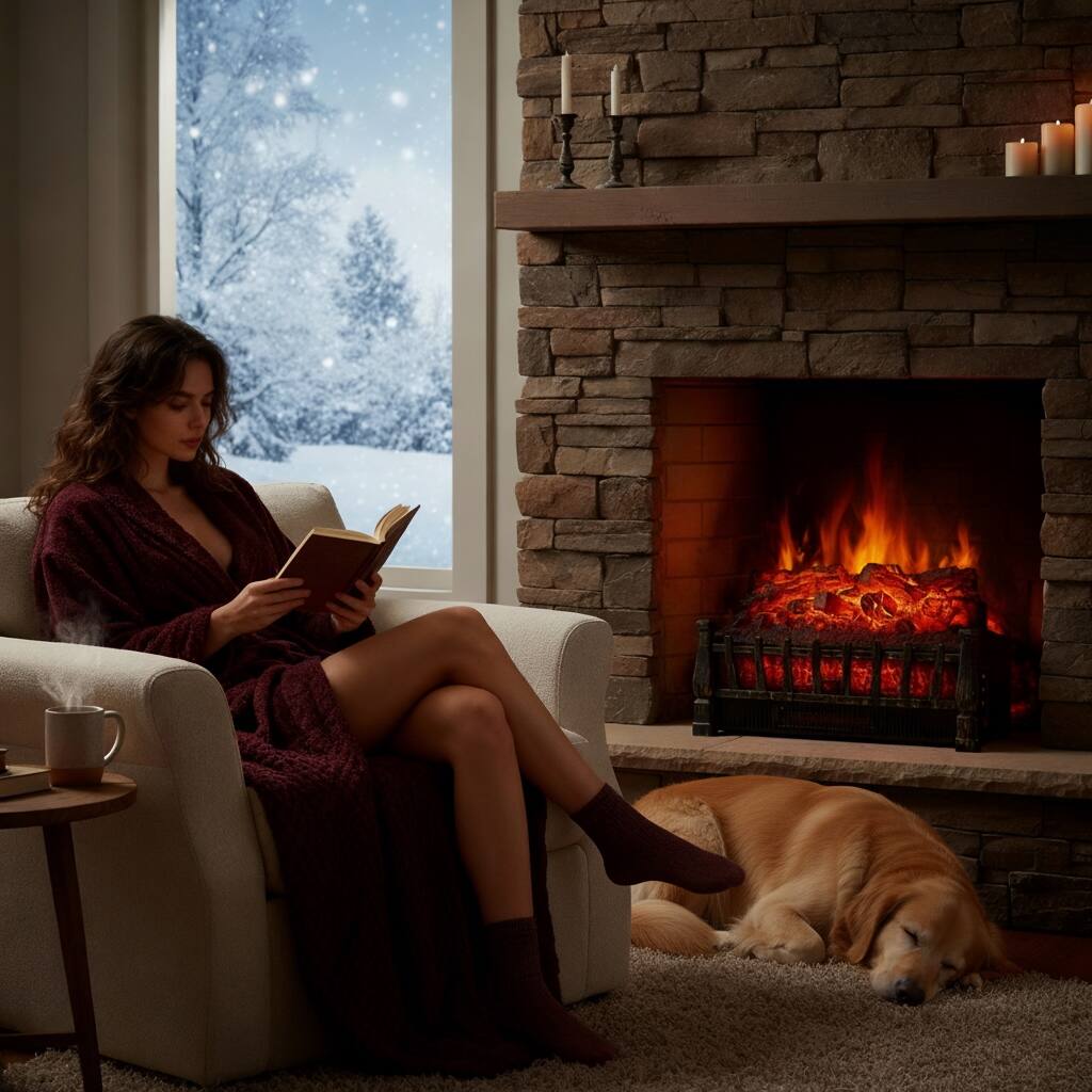 Angle. Airo Comfort - 21-Inch Electric Fireplace Log Heater – Realistic Flame Fireplace Insert with Remote Control - Black.