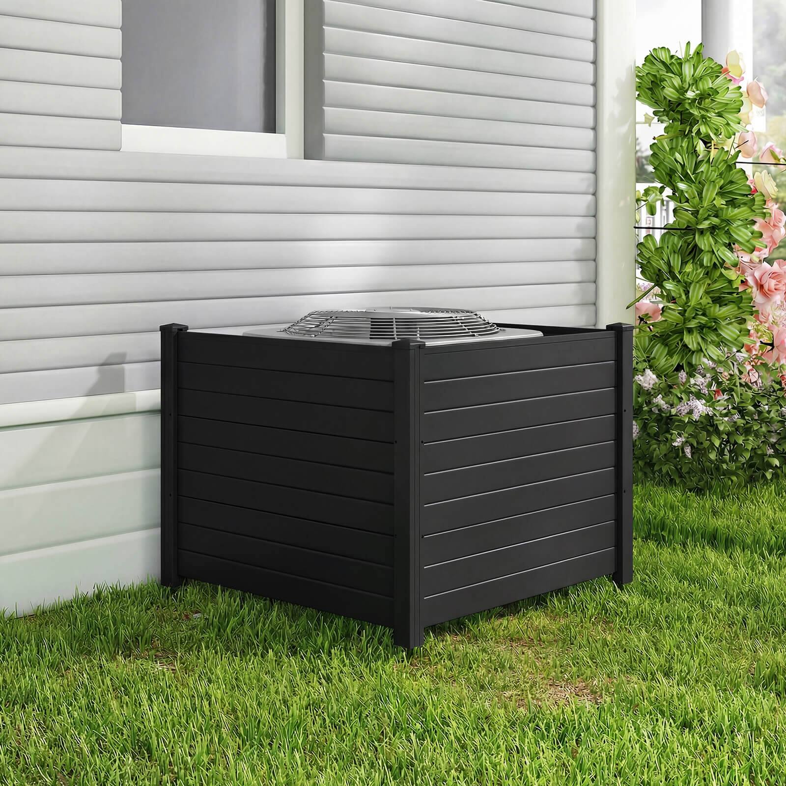 Alt View 1. Costway - Costway 1 PCS 48" x 38" Air Conditioner Fence 3 Panels with Metal Ground Stakes, No Dig Trash Can - Black.