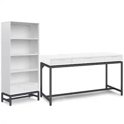 Front. Simpli Home - Banting 60 inch Desk and 30 inch Bookcase - White.