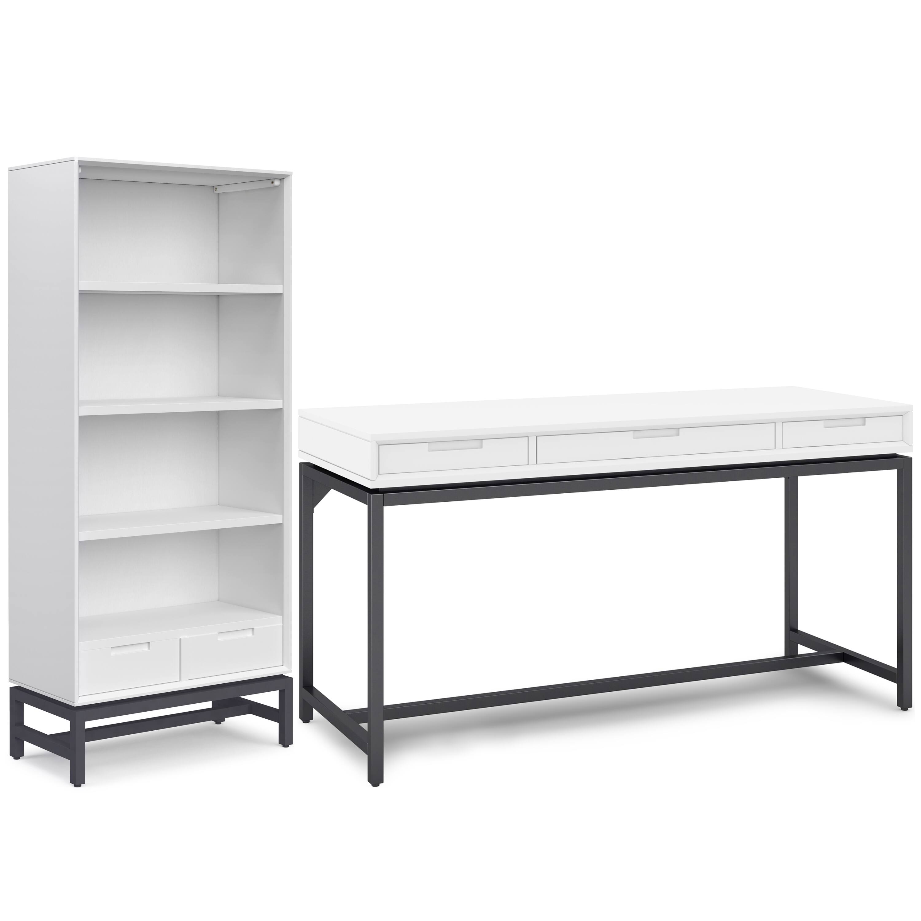 Front. Simpli Home - Banting 60 inch Desk and 30 inch Bookcase - White.