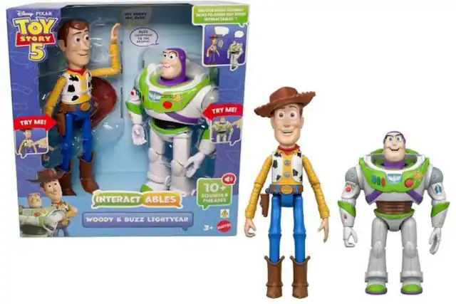 Disney PIXAR TOY STORY 5
- TO
TRY ME!
TRY ME!
INTERACT ABLES
10+ SOUNDS & PHRASES
WOODY & BUZZ LIGHTYEAR
3+