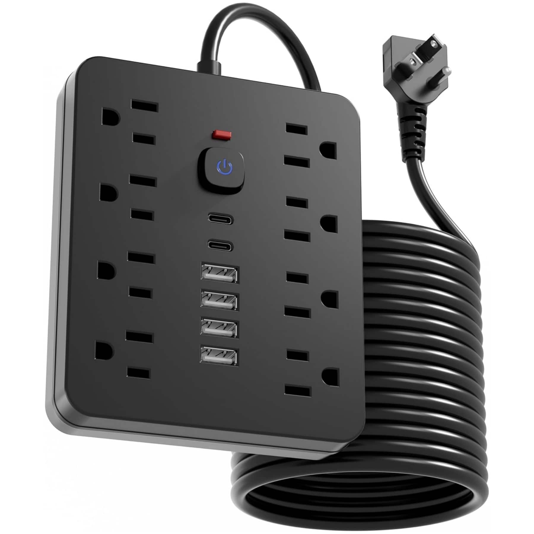 Dazzed Corner - Power Strip Surge Protector, 5 Ft Flat Extension Cord - Black