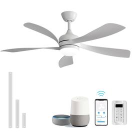 Sofucor - 45''/52" Smart Ceiling Fan With LED Light and Remote Work with Alexa/Google/App 6-Speed Timing Reversible Indoor/Outdoor - 52inch - White