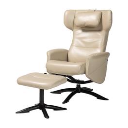 Baxton Studio - Elwood Modern Faux Leather 2-Piece Lounge Chair and Footrest Set - Beige/Black