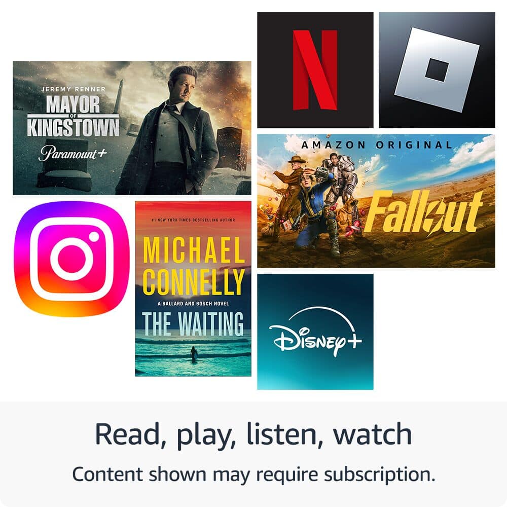 The text on the image can be grouped and corrected as follows:
1. Jeremy, mayor of Kingstown, Amazon Original - Paramount+
2. The Waiting, a Ballard and Bosch novel by Michael Connelly - Disney+
3. No Time to Die, an Amazon Original - Amazon Prime Video
4. Fallout, an Amazon Original - Amazon Prime Video
5. The King's Man, a movie - Disney+
The corrected text groups the content by the platform or service they are associated with, such as Amazon Prime Video, Paramount+, and Disney+.