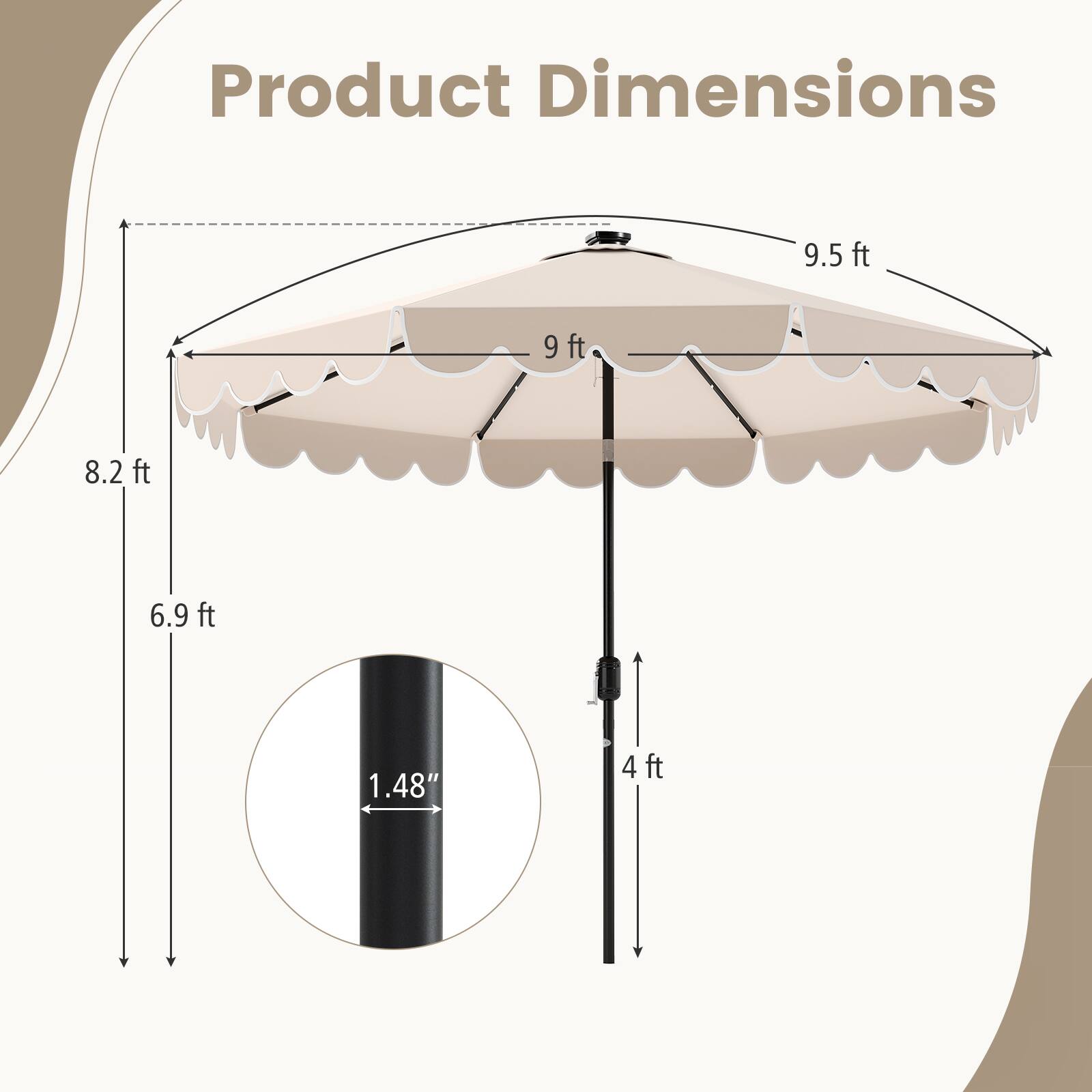Product Dimensions: 9.5 ft, 9 ft, 8.2 ft, 6.9 ft, 1.48", 4 ft