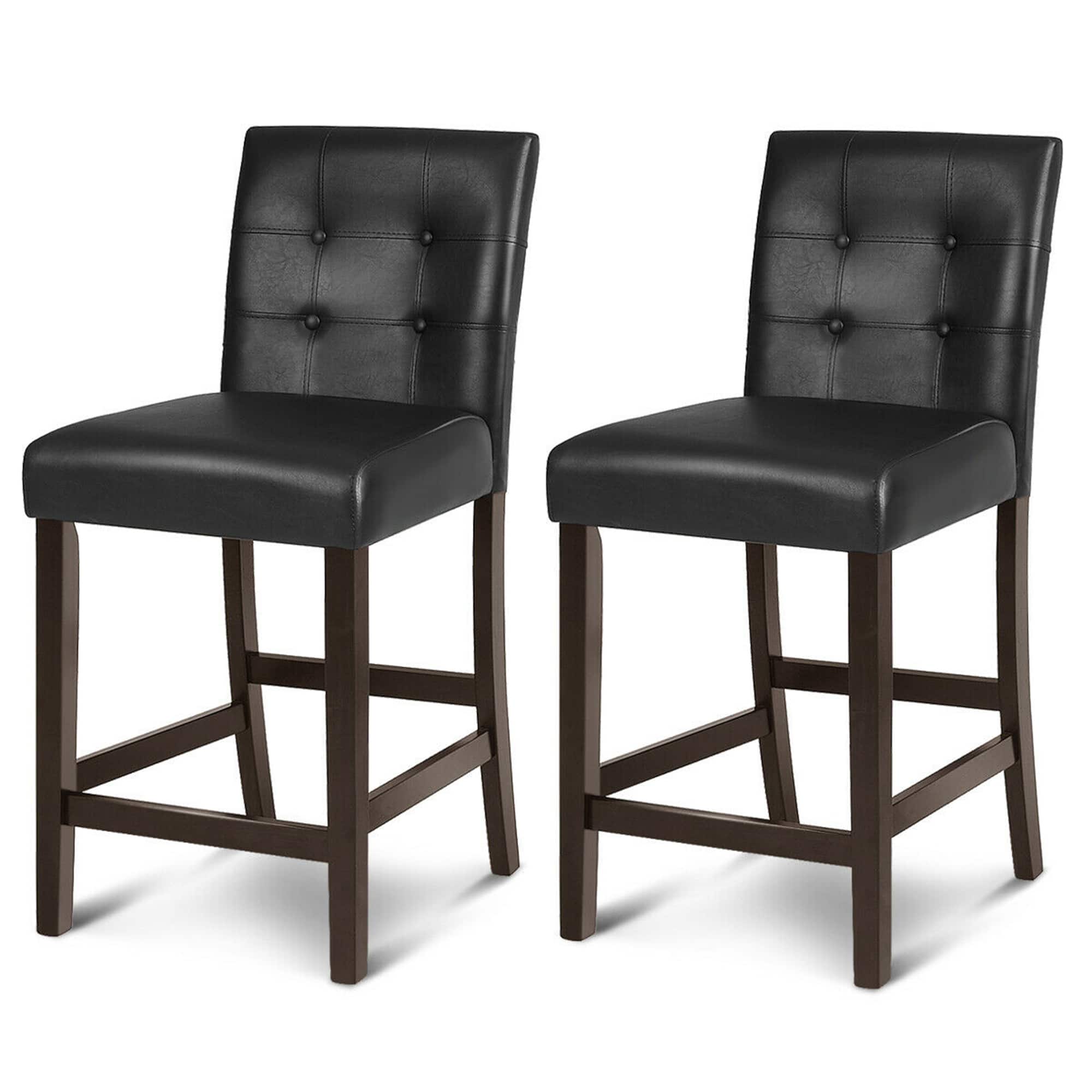 Gymax - Set of 2 Bar Stools 25inch Counter Height Barstool Pub Chair Rubber Wood - Black