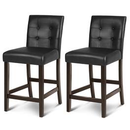 Costway - Set of 2 Bar Stools 25inch Counter Height Barstool Pub Chair Rubber Wood - Black