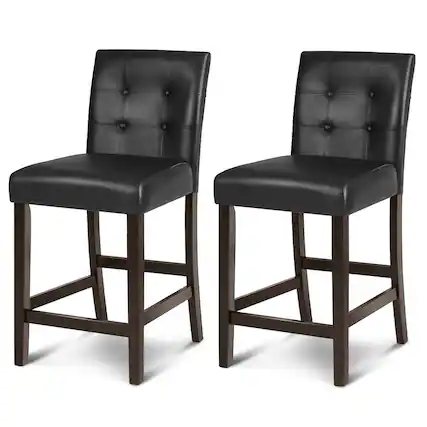 Front. Gymax - Gymax Set of 2 Bar Stools 25inch Counter Height Barstool Pub Chair Rubber Wood Black - Black.