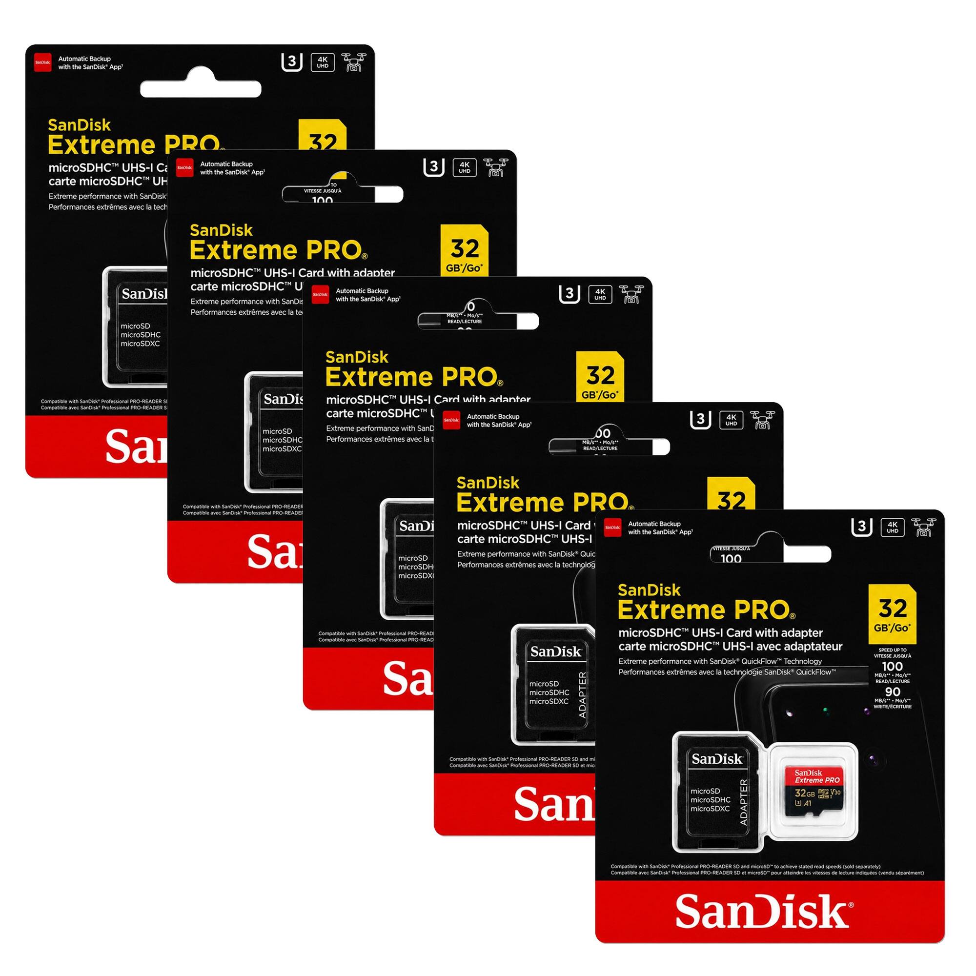 SanDisk Extreme PRO microSDHC™ UHS-I Card with adapter
32 GB/Go
Extreme performance with SanDisk QuickFlow™ Technology
Automatic Backup with the SanDisk App
100 MB/s
Compatible with SanDisk Professional® Reader-AC08