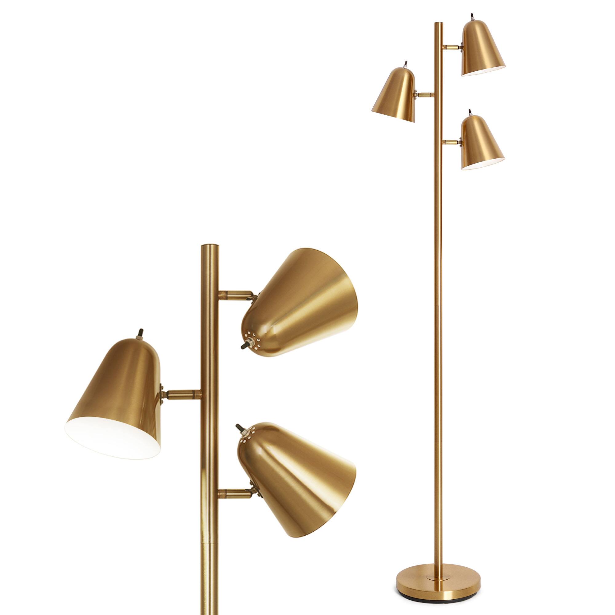 Front. Oumilen - 62.2" 3-Light Gold Floor Lamp with Adjustable Heads.