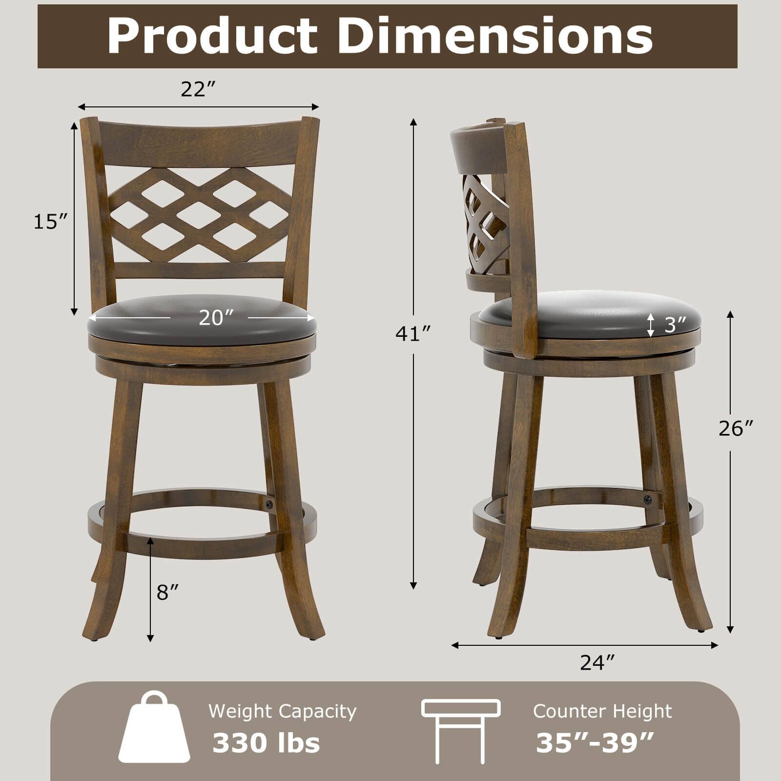 Product Dimensions: 22" x 15" x 20" x 41" x 3" x 26" x 8" x 24"  
Weight Capacity: 330 lbs  
Counter Height: 35"-39"