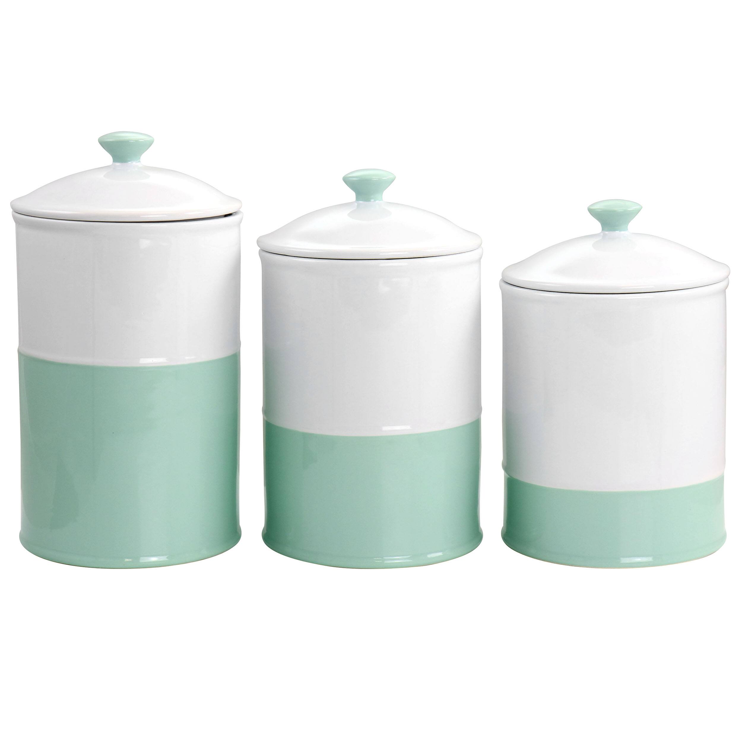 Front. Martha Stewart - Martha Stewart Stoneware Canister and Lid 3 Piece Set in Blue and White - White.