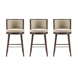 Manhattan Comfort - Evalyn Modern Wood Upholstered Barstool - Set of 3 - Natural