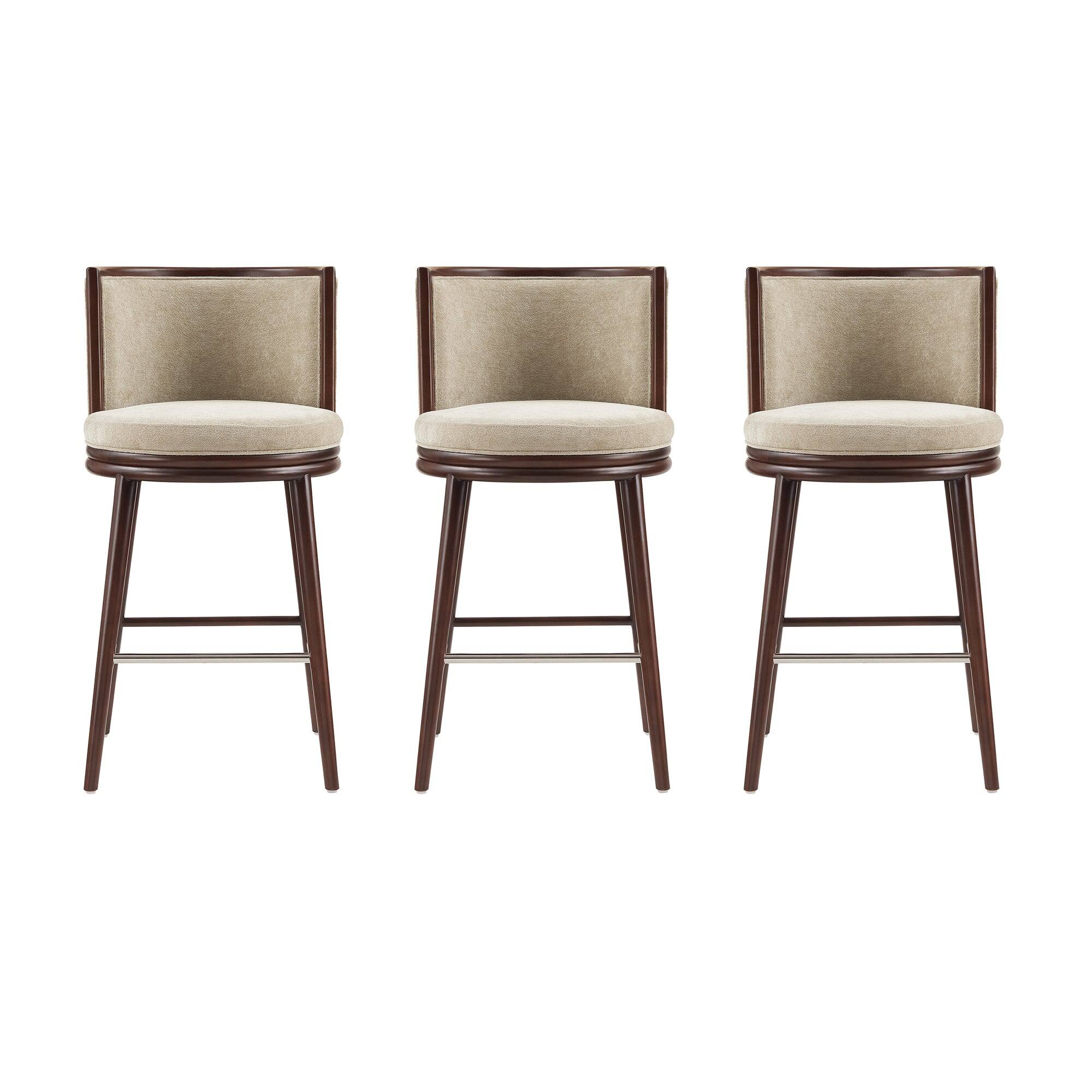 Manhattan Comfort - Evalyn Modern Wood Upholstered Barstool - Set of 3 - Natural