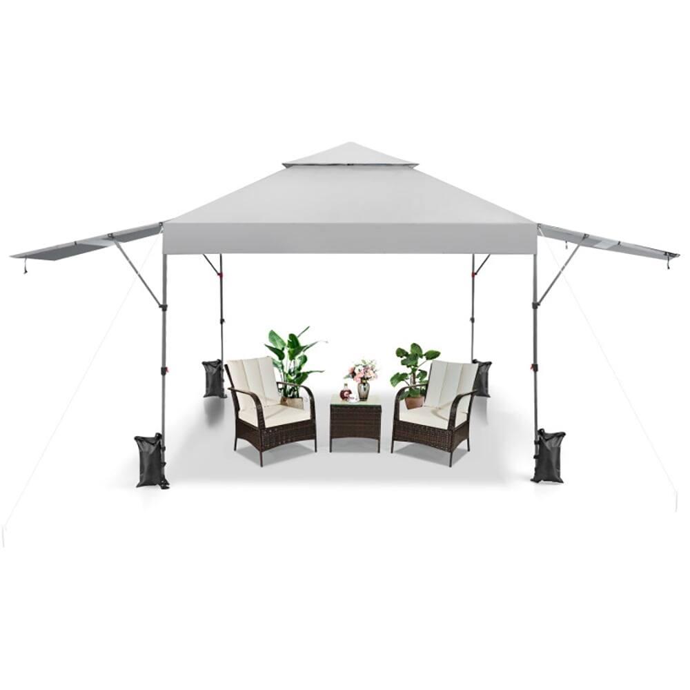 Angle. Kadyn - 10 x 17.6 Feet Outdoor Instant Pop-up Canopy Tent with Dual Half Awnings-White, Outdoor Gazebo Party Tent Canopy Tent.