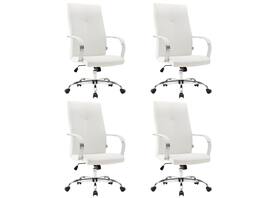 LeisureMod - Set of 4 Sonora Modern High-Back Leather Computer Office Chair with Adjustable Height and Swivel for Home Office - White