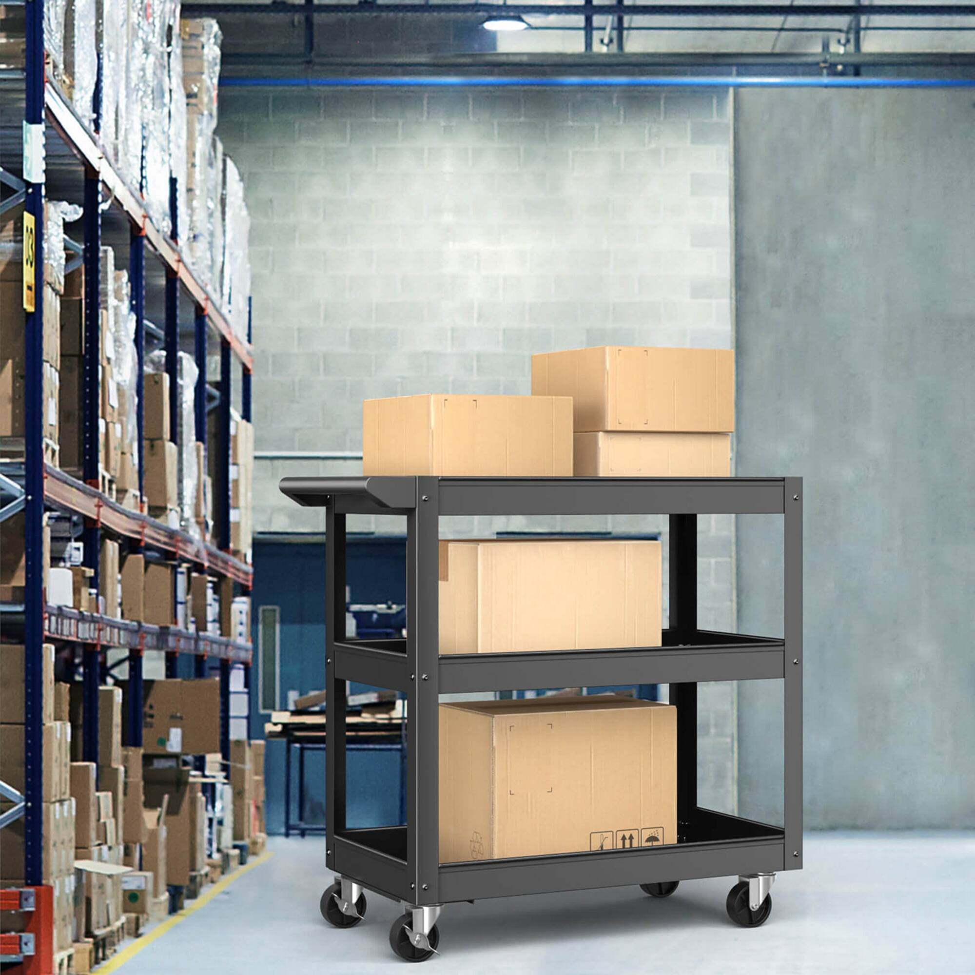 Alt View 1. Costway - Costway 3-Tier Metal Utility Cart 400 lbs Storage Service Trolley Tool Storage - Black.
