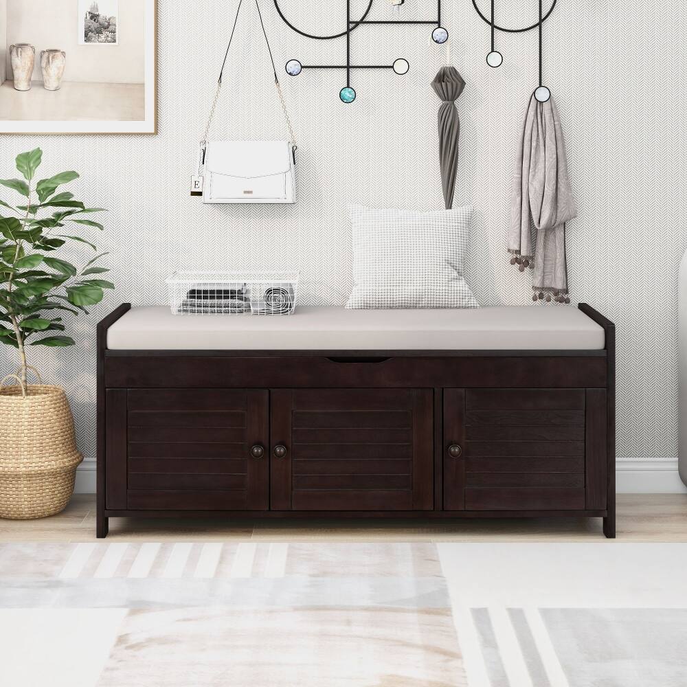 Alt View 8. Ropilly - Ropilly Espresso Wooden Entryway Storage Bench with Cushion - Espresso.