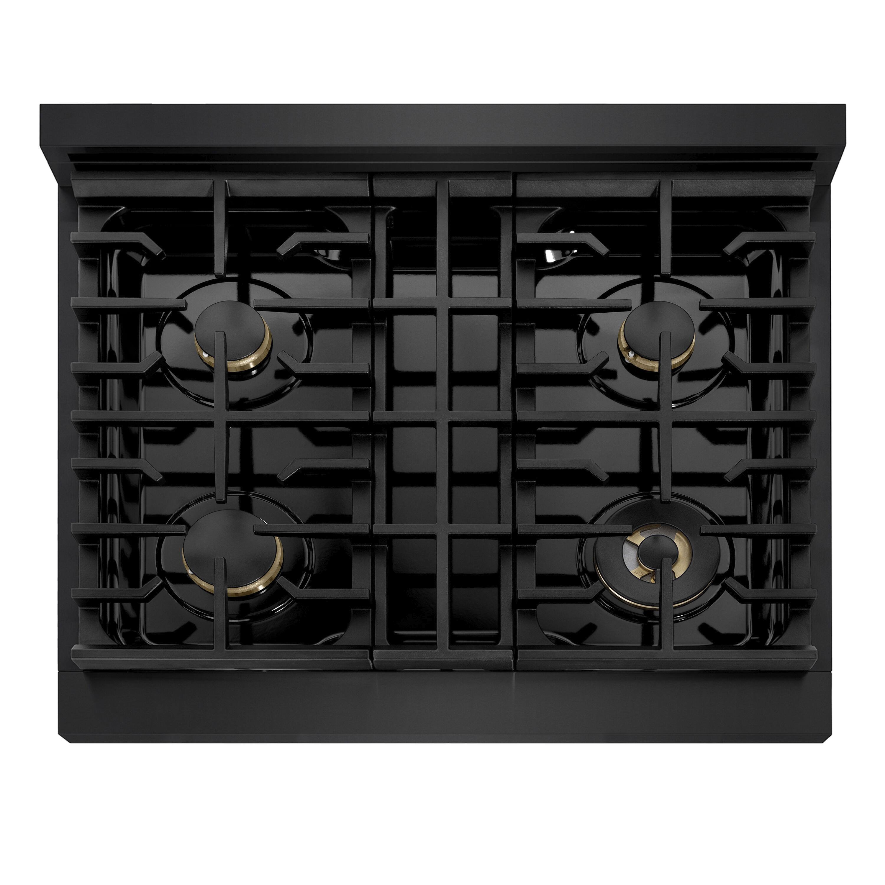 Alt View 8. ZLINE - Autograph 30 in. 4.2 cu. ft. Marino Dual Fuel Freestanding Range with 4 Gas Burners in Black Steel with Gold Accents - Black Stainless Steel.