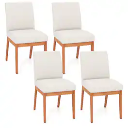 Costway - Modern Kitchen Chair Set of 4 Dining Chair with Rubber Wood Legs & Padded Seat - Natural,Beige