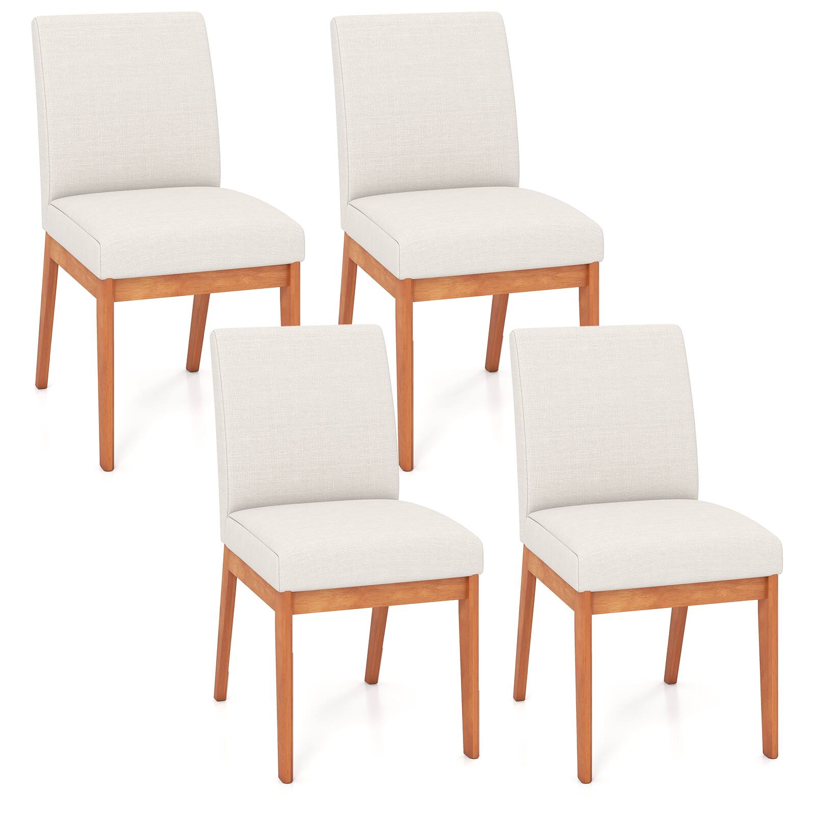 Front. Costway - Costway Modern Kitchen Chair Set of 4 Dining Chair with Rubber Wood Legs & Padded Seat - Natural,Beige.