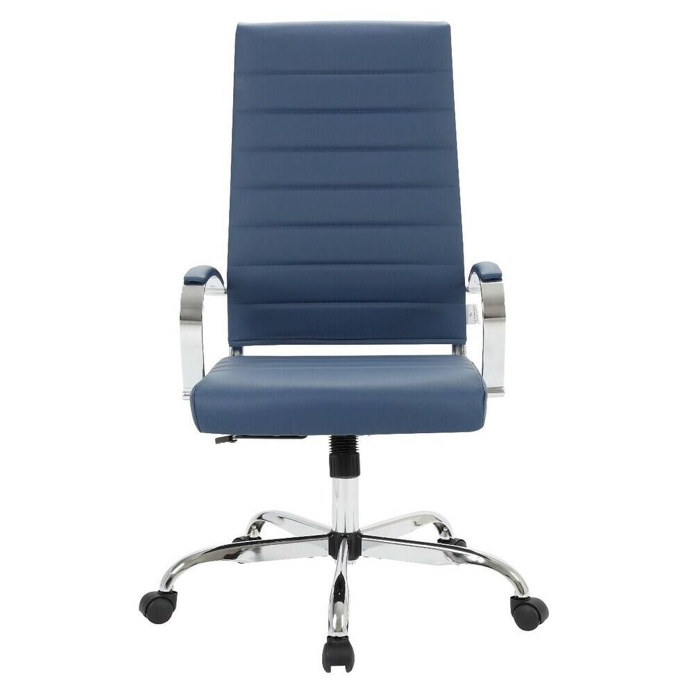 Alt View 2. LeisureMod - Set of 2 Benmar High Back Ergonomic Leather Upholstered Office Chair with Adjustable Height and Padded Armrests - Navy Blue.