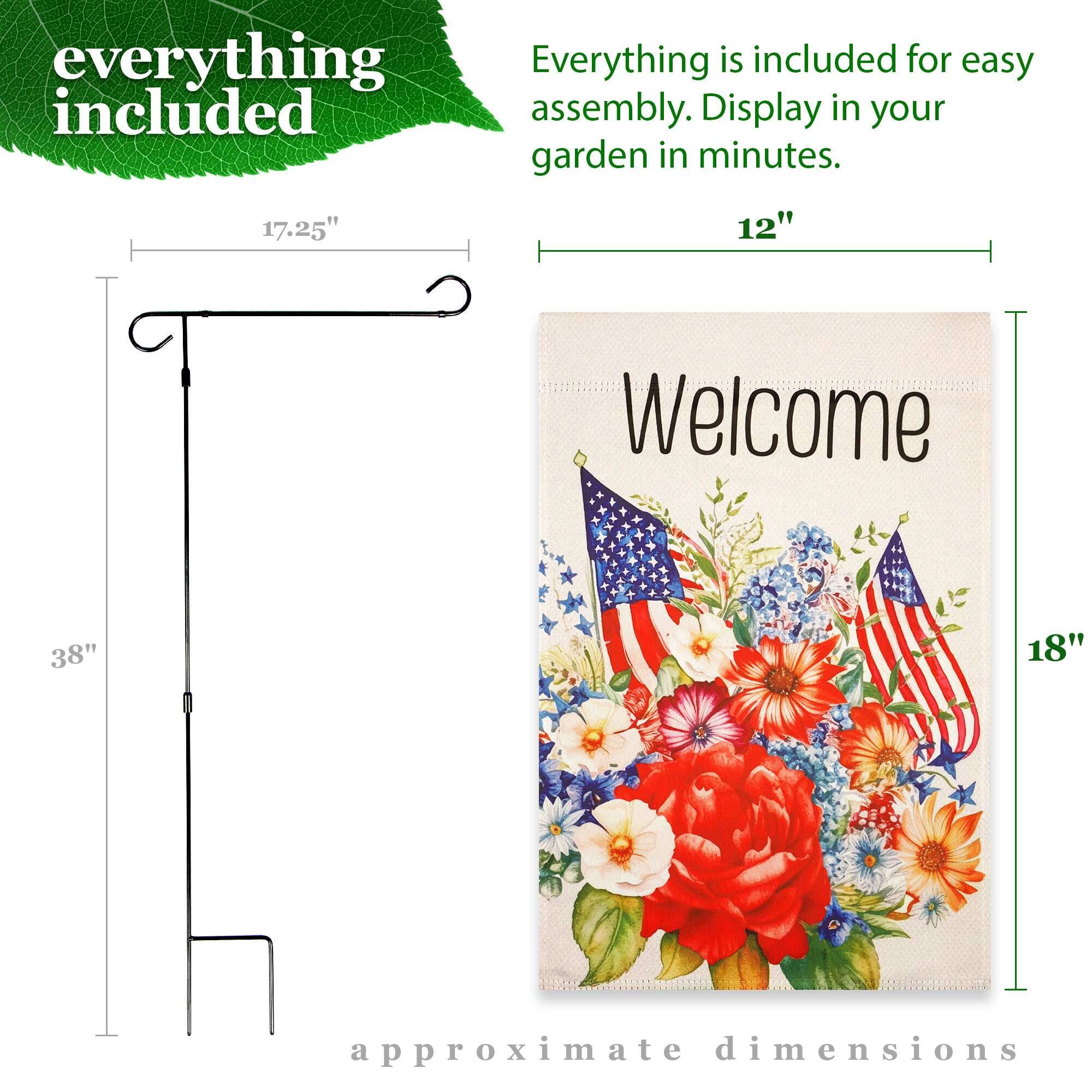 Everything is included for easy assembly. Display in your garden in minutes.

17.25"  
12"  
38"  
18"  

approximate dimensions