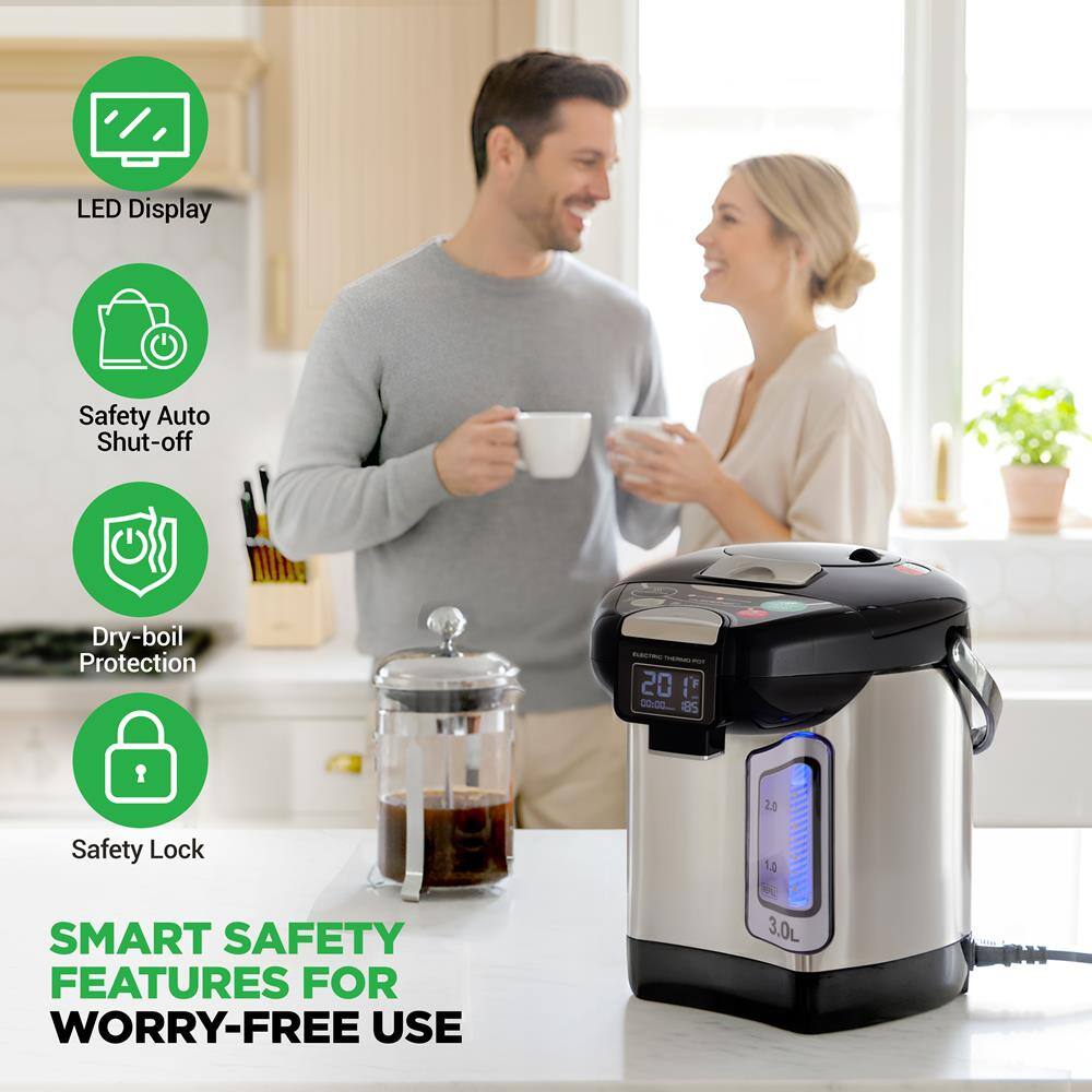 LED Display  
Safety Auto Shut-off  
Dry-boil Protection  
Safety Lock  

SMART SAFETY FEATURES FOR WORRY-FREE USE  

3.0L