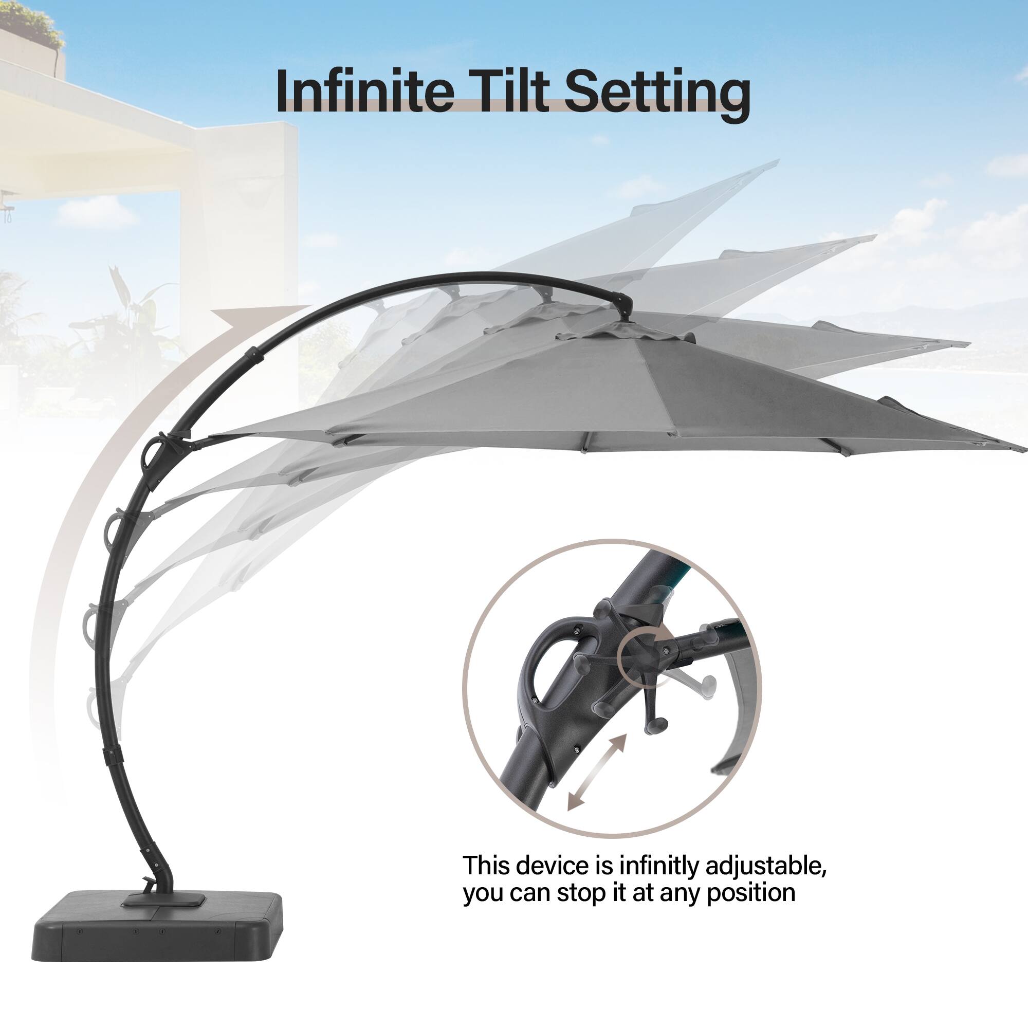 Infinite Tilt Setting

This device is infinitely adjustable, you can stop it at any position.