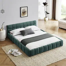 Anysun - Queen Chenille Platform Bed Frame with Headboard - Thick Fabric, Solid Frame, No Box Spring Needed - Green