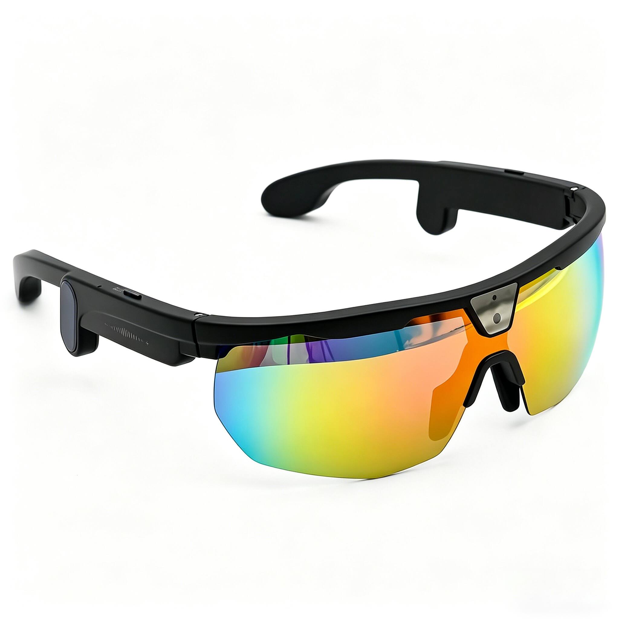 Front. PRIMEPLUS - AI Smart Camera Glasses, 32MP Photos & 1200P Video, Voice Assistant, Real-Time Translation, IP66, 10H Music - Black.